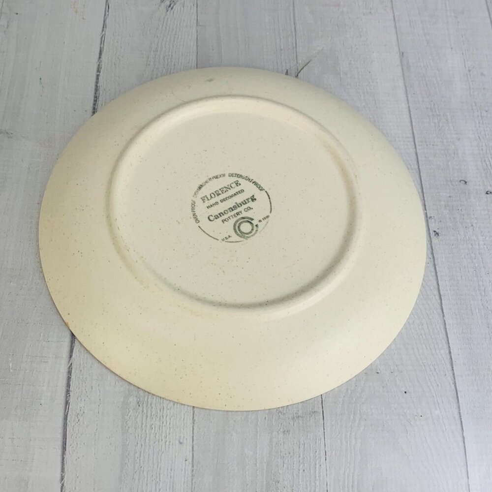 MCM 1960's Canonsburg FLORENCE Beige Speckled Blue Floral Dinner Plates Set 3 - Picture 3 of 9